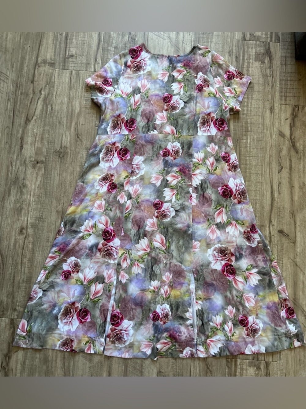 Blue Sky Morgan midi Dress Norwich Linen Bamboo pretty Floral watercolor flowers - Picture 8 of 13